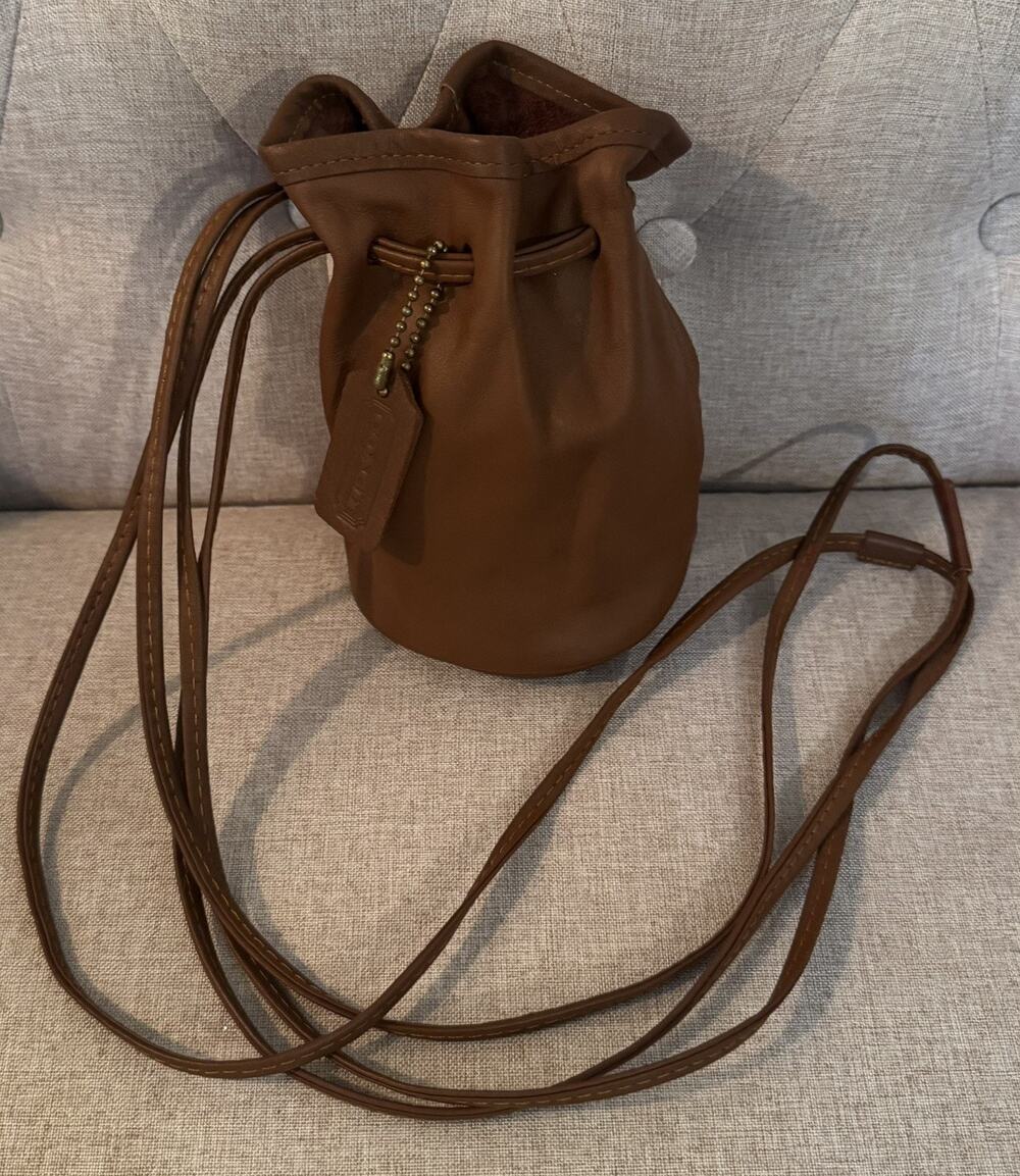 Coach Littleton 4144 Tan Leather Drawstring Bucket Bag Crossbody USA